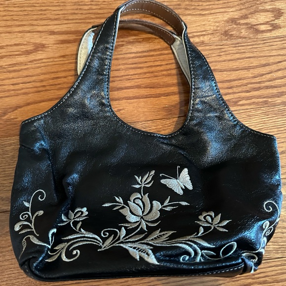 Embroidery on leather handbag RARE - Picture 1 of 9